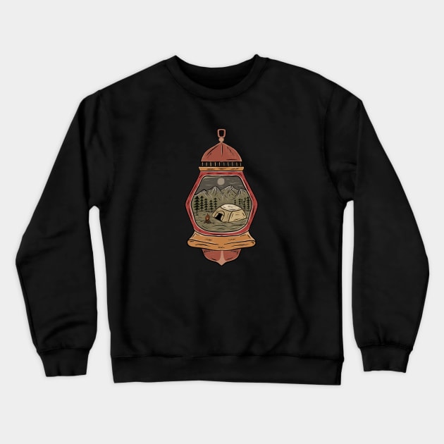 Camping outdoor with lantern illustration Crewneck Sweatshirt by Headskull